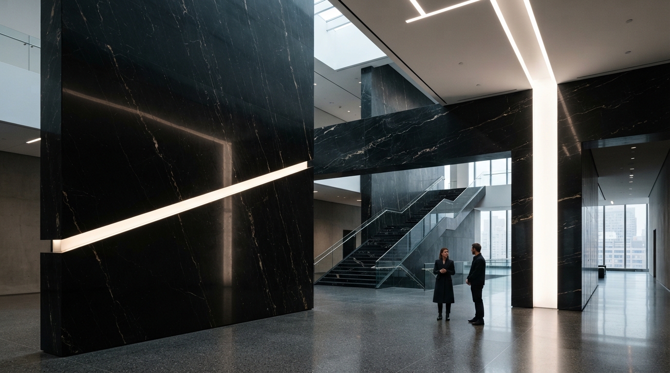 Monolithic black marble intersection