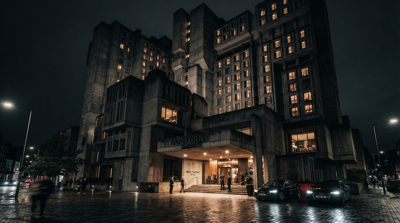 Nocturne Hotel exterior at night