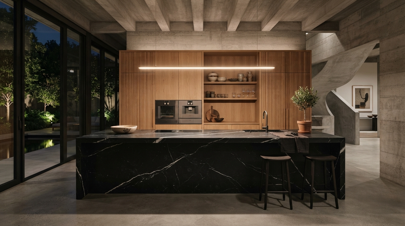 Minimalist interior in black marble