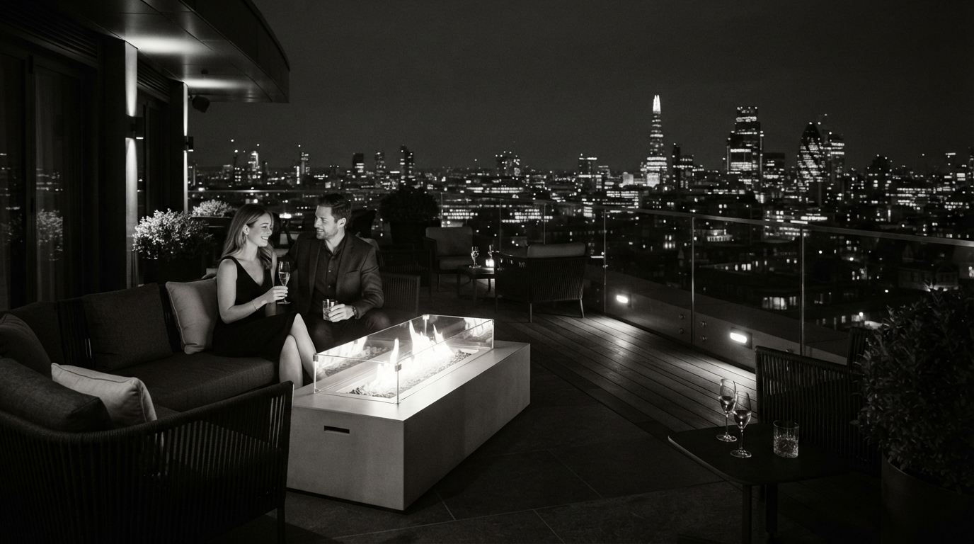 Rooftop terrace at night