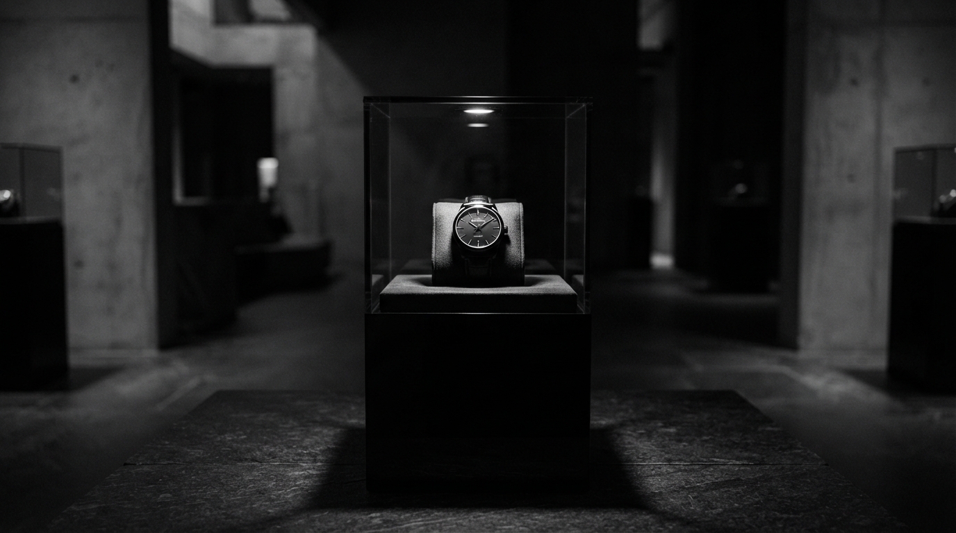 Watch in black glass pedestal